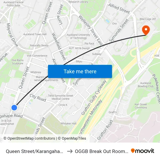 Queen Street/Karangahape Road to OGGB Break Out Room Level3 map