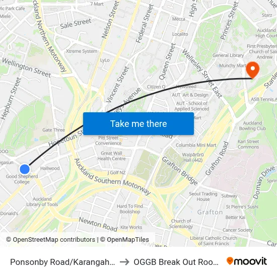 Ponsonby Road/Karangahape Road to OGGB Break Out Room Level3 map