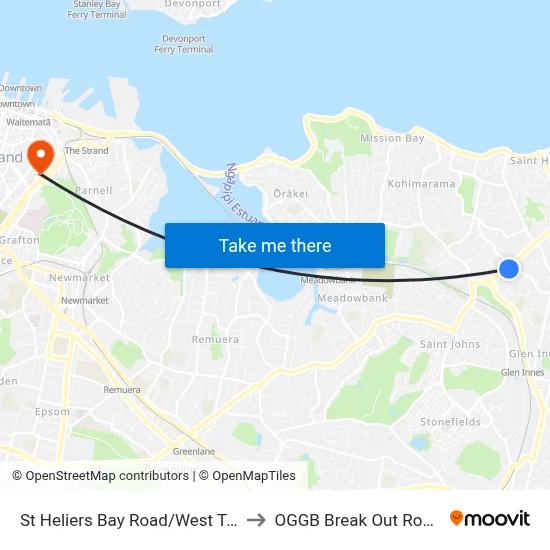 St Heliers Bay Road/West Tamaki Road to OGGB Break Out Room Level3 map