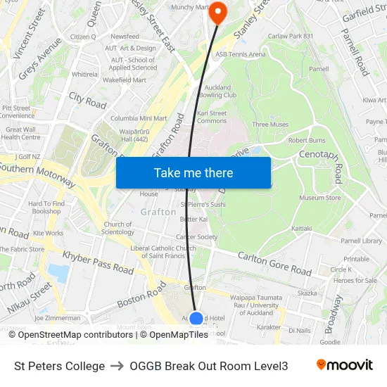 St Peters College to OGGB Break Out Room Level3 map