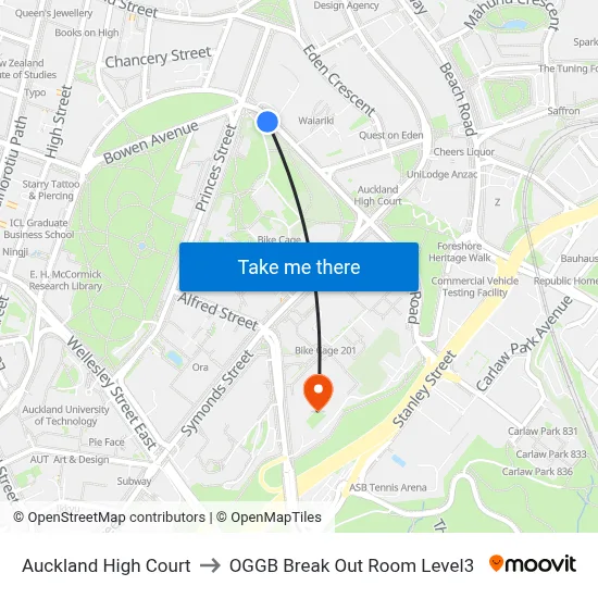 Auckland High Court to OGGB Break Out Room Level3 map