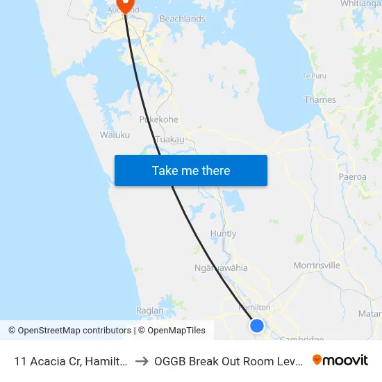 11 Acacia Cr, Hamilton to OGGB Break Out Room Level3 map