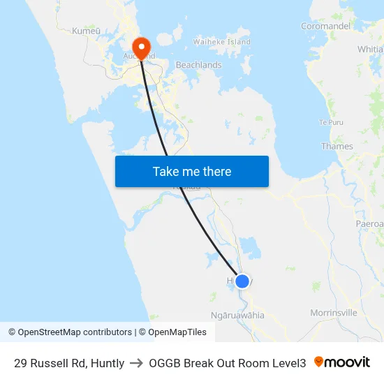 29 Russell Rd, Huntly to OGGB Break Out Room Level3 map