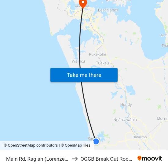 Main Rd, Raglan (Lorenzen Bay Rd) to OGGB Break Out Room Level3 map