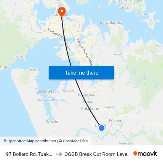 97 Bollard Rd, Tuakau to OGGB Break Out Room Level3 map