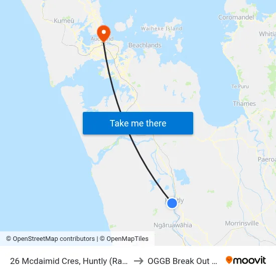 26 Mcdaimid Cres, Huntly (Rakaumanga School) to OGGB Break Out Room Level3 map