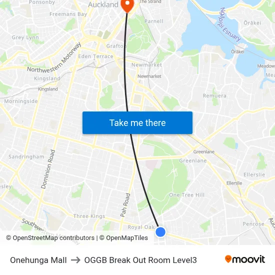 Onehunga Mall to OGGB Break Out Room Level3 map