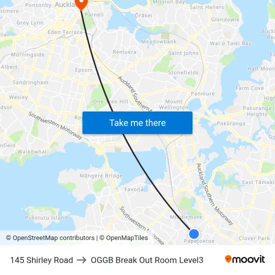 145 Shirley Road to OGGB Break Out Room Level3 map