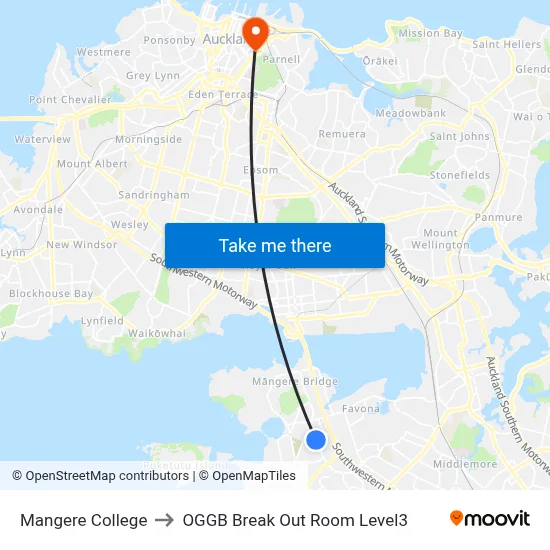 Mangere College to OGGB Break Out Room Level3 map