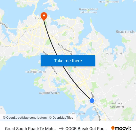 Great South Road/Te Mahia Station to OGGB Break Out Room Level3 map