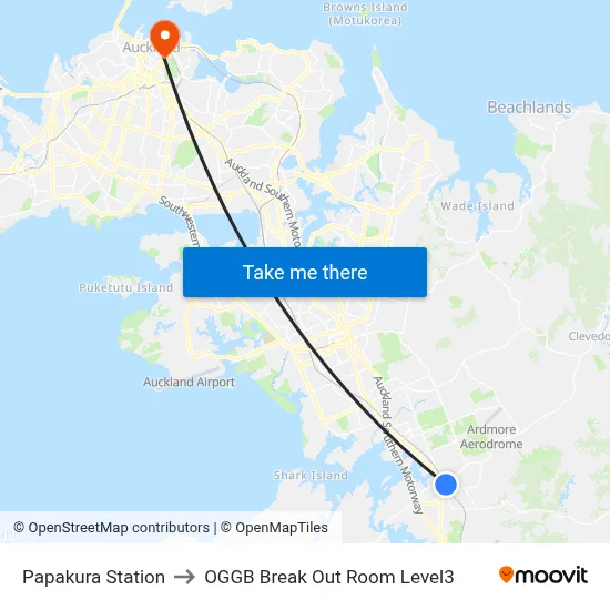 Papakura Station to OGGB Break Out Room Level3 map