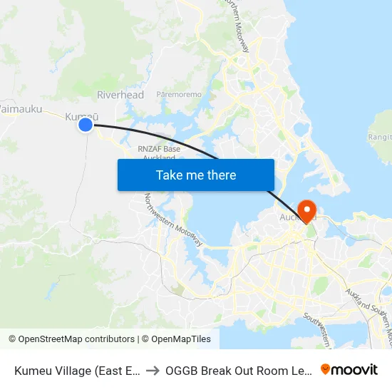 Kumeu Village (East End) to OGGB Break Out Room Level3 map