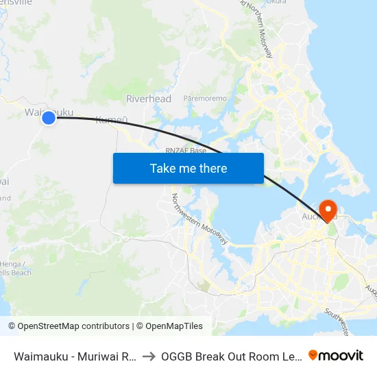 Waimauku - Muriwai Road to OGGB Break Out Room Level3 map