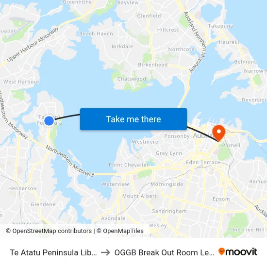 Te Atatu Peninsula Library to OGGB Break Out Room Level3 map