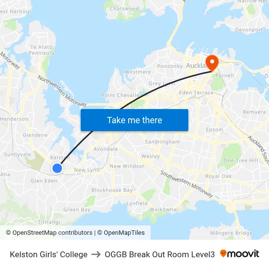 Kelston Girls' College to OGGB Break Out Room Level3 map