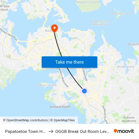 Papatoetoe Town Hall to OGGB Break Out Room Level3 map