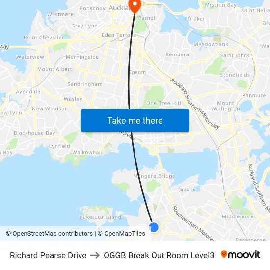 Richard Pearse Drive to OGGB Break Out Room Level3 map
