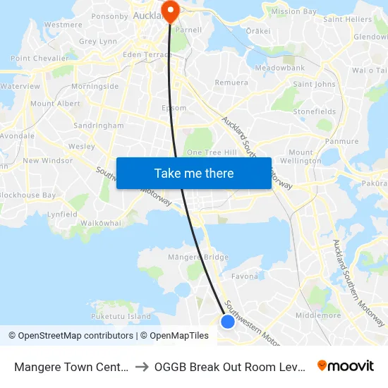 Mangere Town Centre to OGGB Break Out Room Level3 map