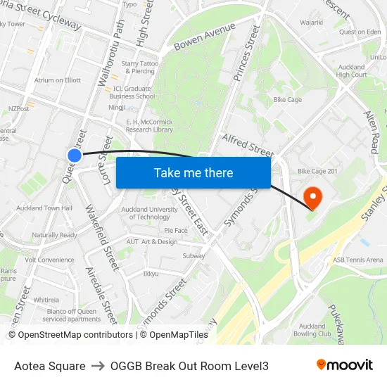 Aotea Square to OGGB Break Out Room Level3 map