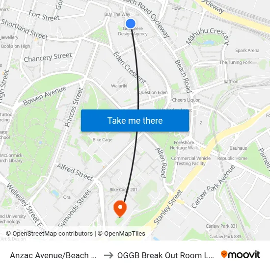 Anzac Avenue/Beach Road to OGGB Break Out Room Level3 map