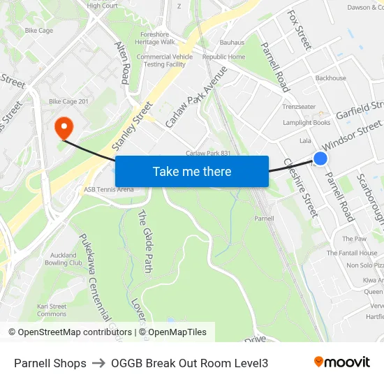 Parnell Shops to OGGB Break Out Room Level3 map