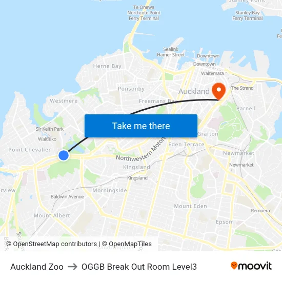 Auckland Zoo to OGGB Break Out Room Level3 map