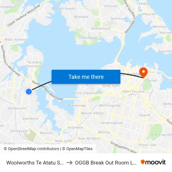 Woolworths Te Atatu South to OGGB Break Out Room Level3 map