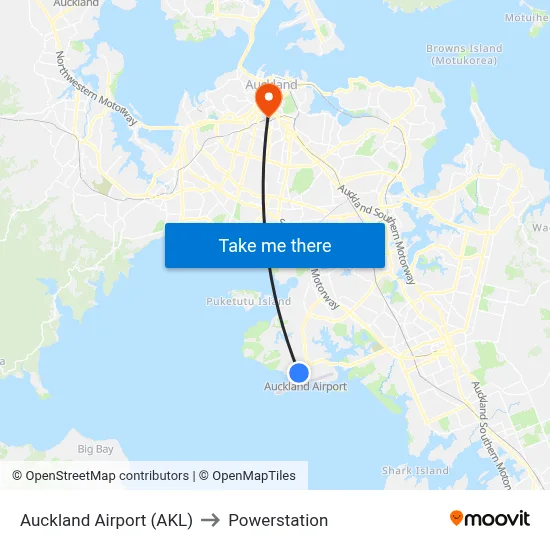 Auckland Airport (AKL) to Powerstation map