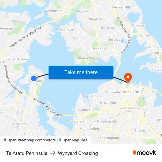 Te Atatu Peninsula to Wynyard Crossing map
