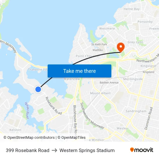 399 Rosebank Road to Western Springs Stadium map