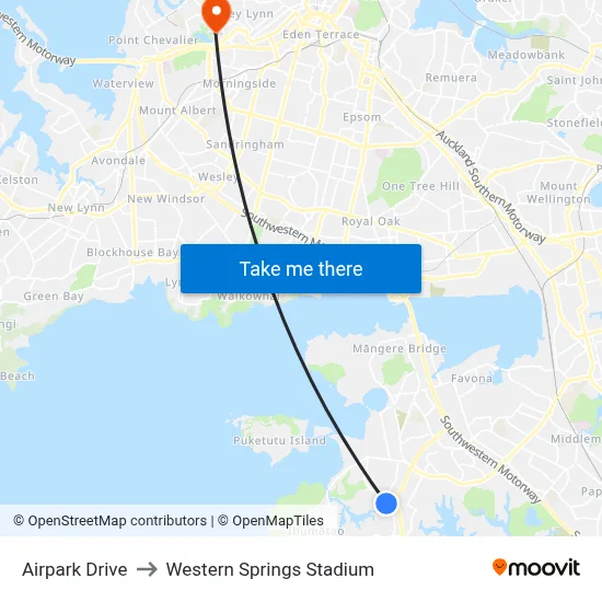 Airpark Drive to Western Springs Stadium map