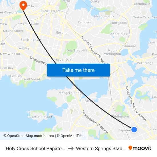 Holy Cross School Papatoetoe to Western Springs Stadium map
