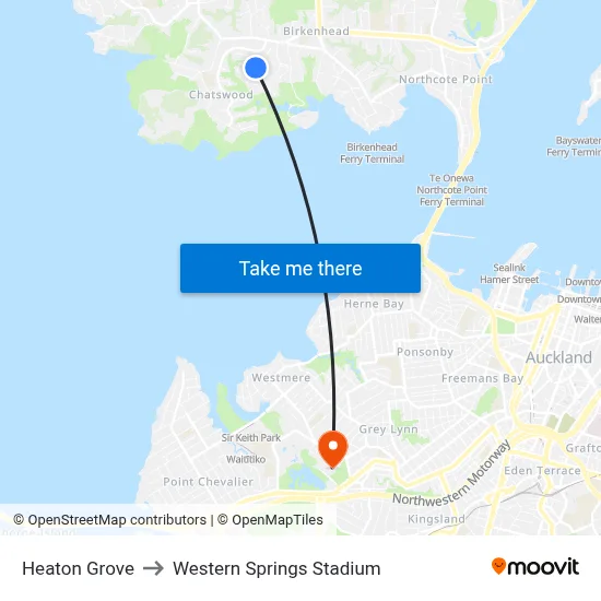 Heaton Grove to Western Springs Stadium map
