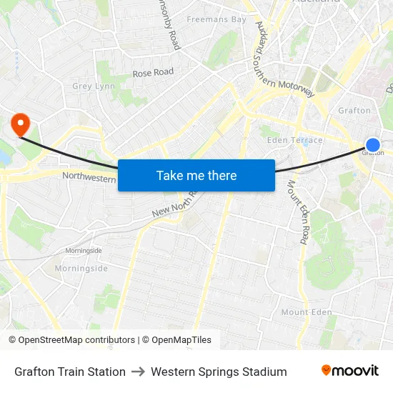 Grafton Train Station to Western Springs Stadium map