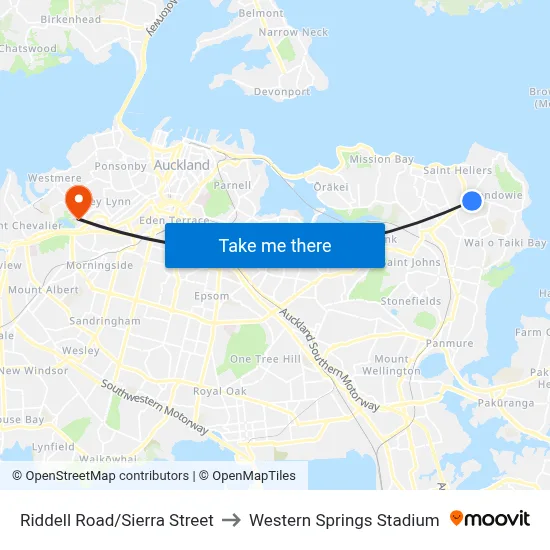 Riddell Road/Sierra Street to Western Springs Stadium map
