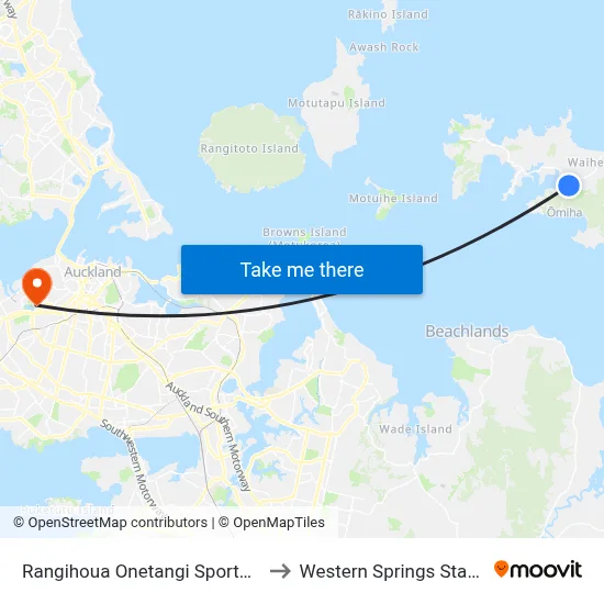 Rangihoua Onetangi Sports Park to Western Springs Stadium map