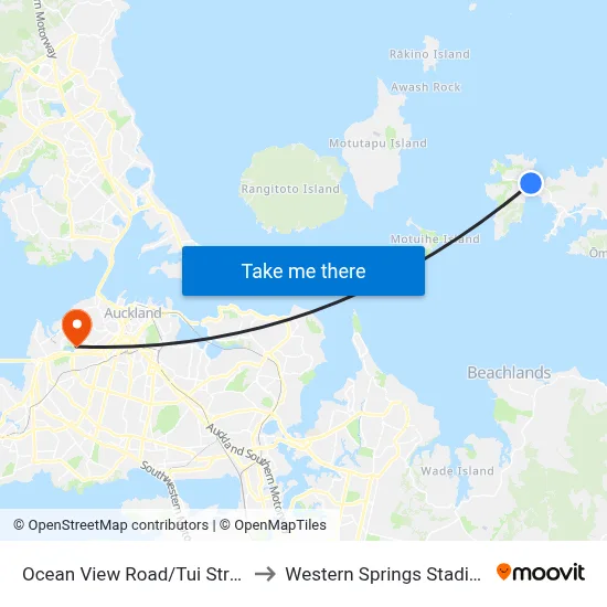 Ocean View Road/Tui Street to Western Springs Stadium map