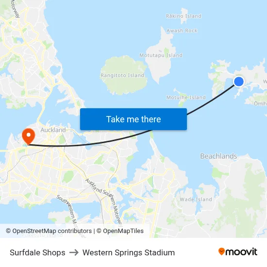 Surfdale Shops to Western Springs Stadium map