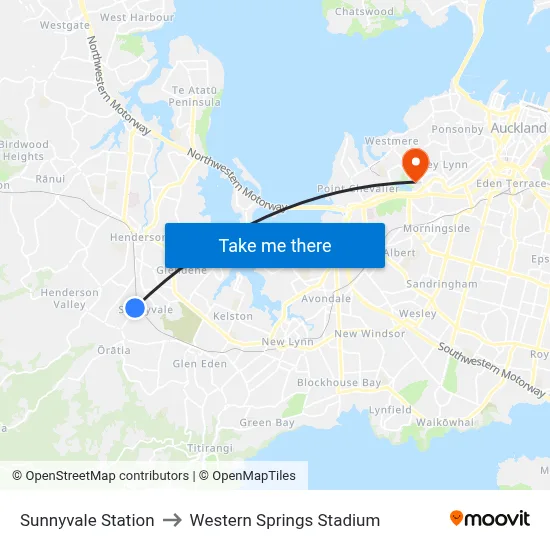 Sunnyvale Station to Western Springs Stadium map