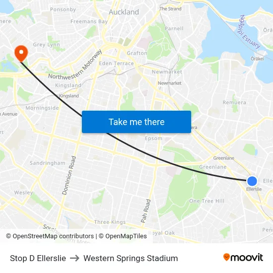 Stop D Ellerslie to Western Springs Stadium map