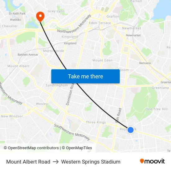 Mount Albert Road to Western Springs Stadium map