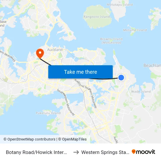 Botany Road/Howick Intermediate to Western Springs Stadium map