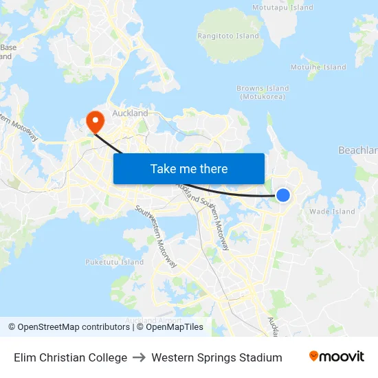 Elim Christian College to Western Springs Stadium map