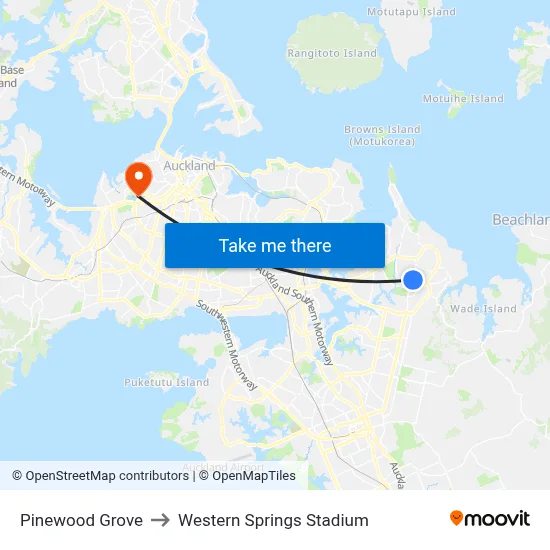 Pinewood Grove to Western Springs Stadium map