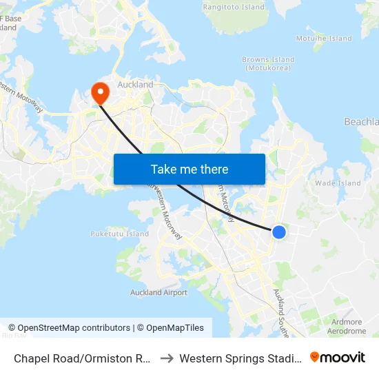 Chapel Road/Ormiston Road to Western Springs Stadium map