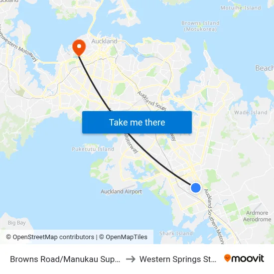 Browns Road/Manukau Superclinic to Western Springs Stadium map