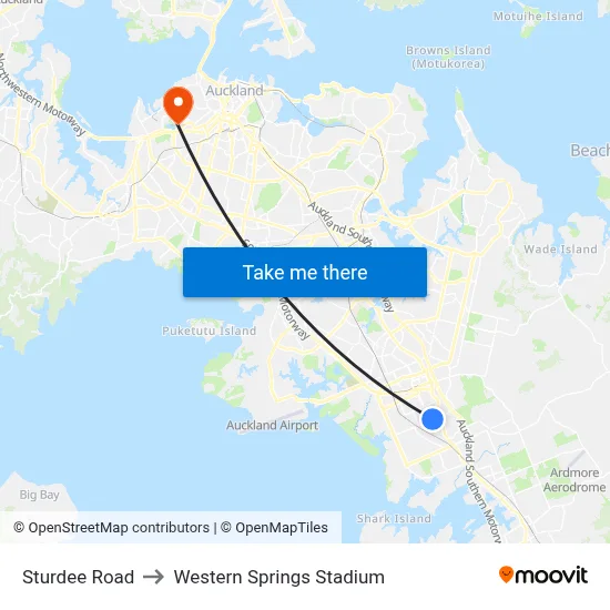 Sturdee Road to Western Springs Stadium map