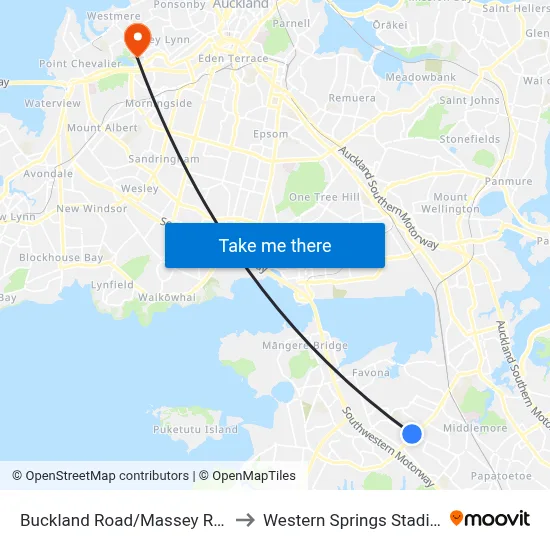 Buckland Road/Massey Road to Western Springs Stadium map