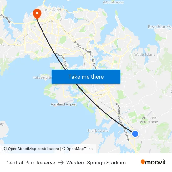Central Park Reserve to Western Springs Stadium map