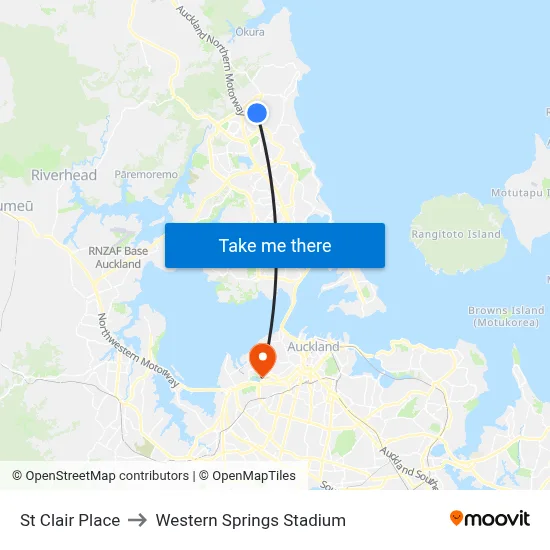St Clair Place to Western Springs Stadium map